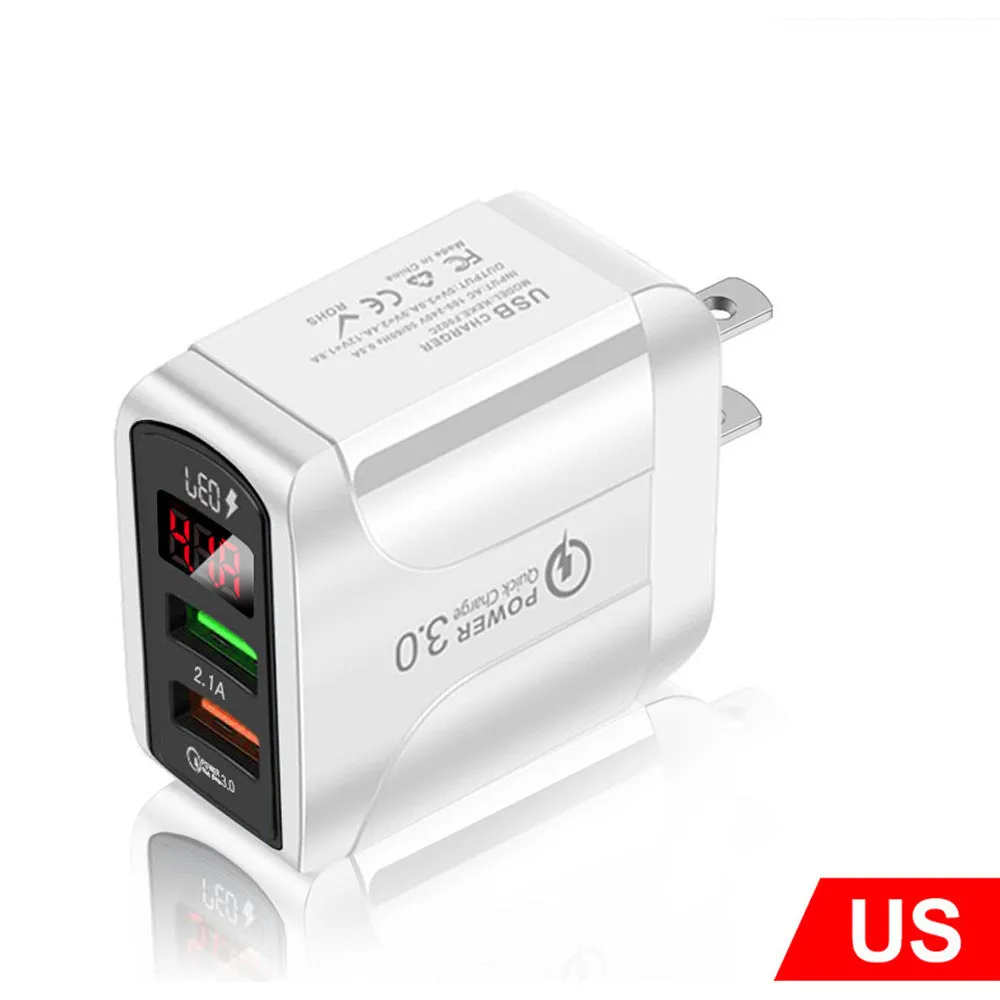 Butterfly digital display travel charger with EU, UK and US plug adaptors for smartphone charging