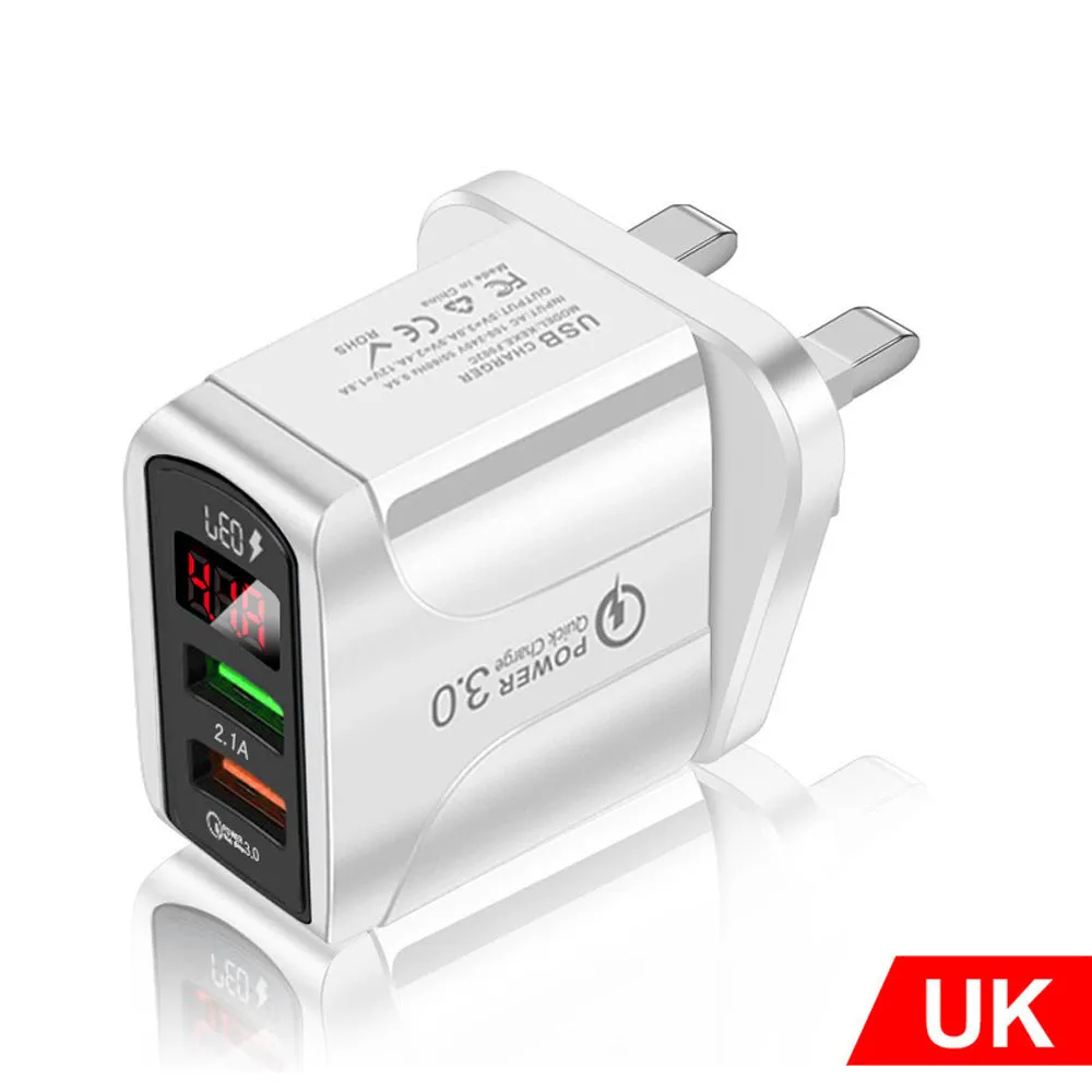 Butterfly digital display travel charger with EU, UK and US plug adaptors for smartphone charging