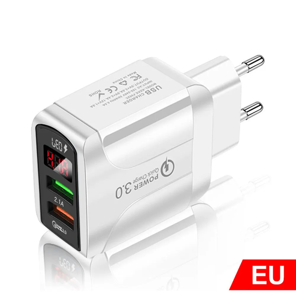 Butterfly digital display travel charger with EU, UK and US plug adaptors for smartphone charging