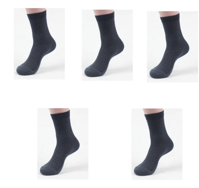 Men's bamboo fibre socks in a small square pattern, shown in navy blue colour.
