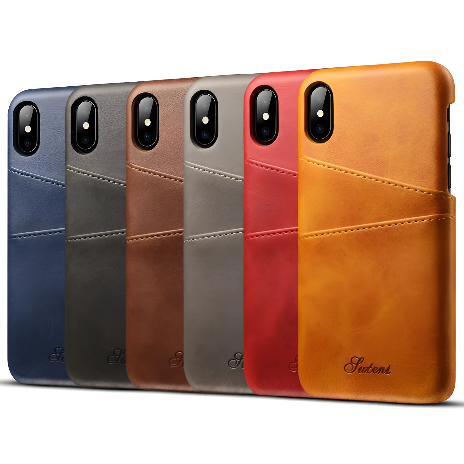 Slim black PU leather wallet phone case for Samsung phone showing two card slots and raised screen lip.
