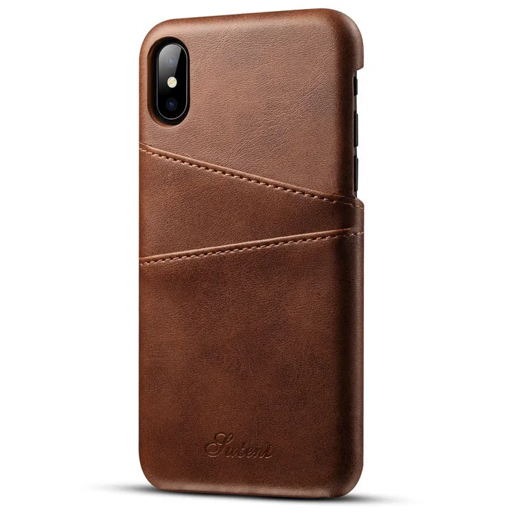 Slim black PU leather wallet phone case for Samsung phone showing two card slots and raised screen lip.