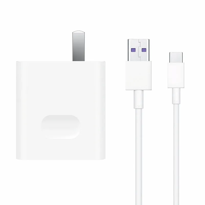White 40W fast charger set with QC3.0 support and 5A charging cable for mobile phones