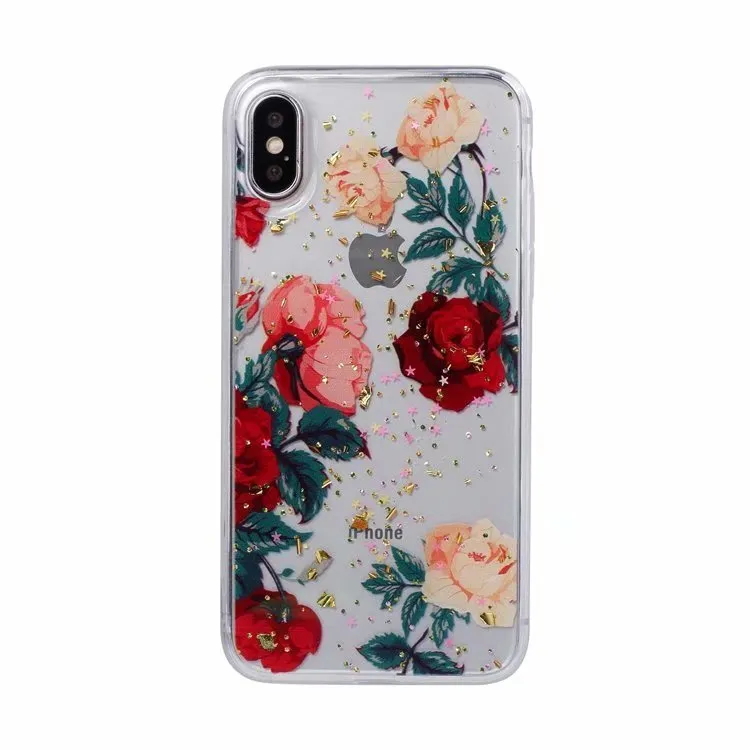 Gold foil epoxy flower pattern iPhone back cover case for iPhone 11 Pro on a table