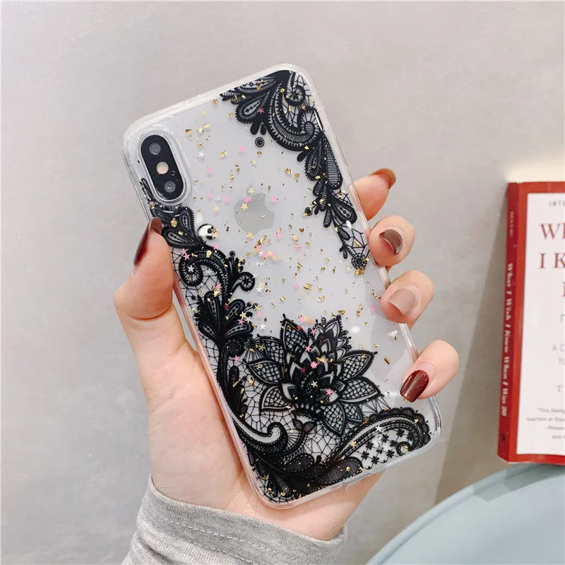Gold foil epoxy flower pattern iPhone back cover case for iPhone 11 Pro on a table