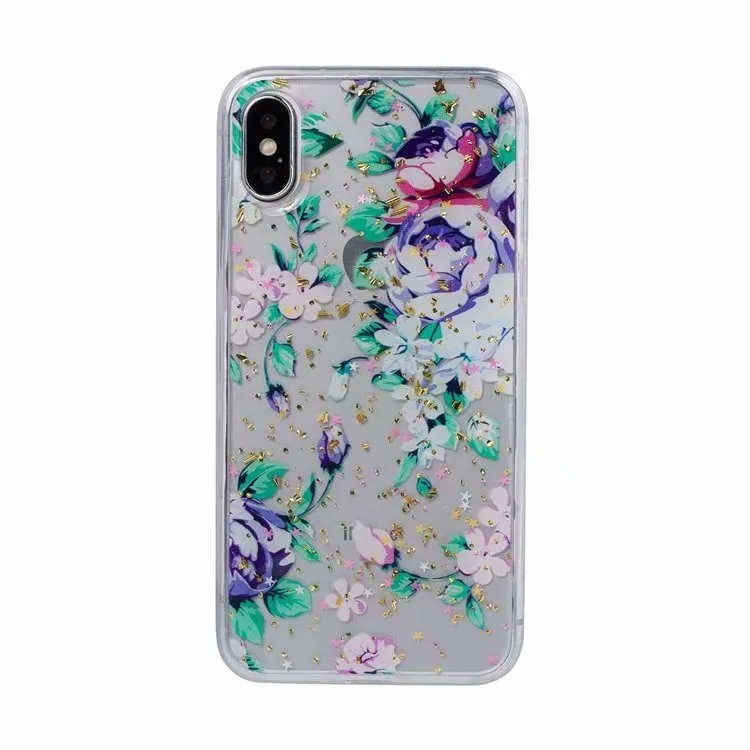 Gold foil epoxy flower pattern iPhone back cover case for iPhone 11 Pro on a table