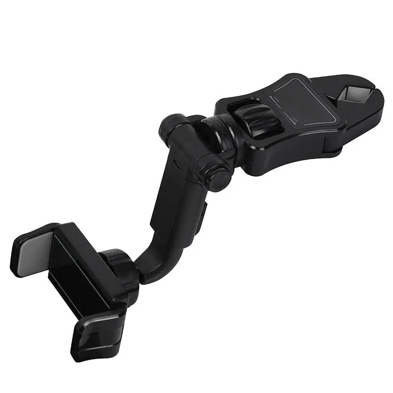 Car mobile phone holder attached to rear view mirror bracket showing black and grey colour option