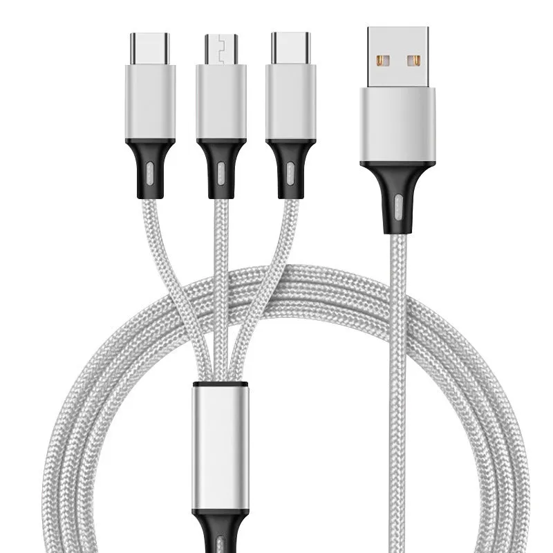 3-in-1 charging cable with TPE and nylon braid, 1.2 metre length, multiple colour options