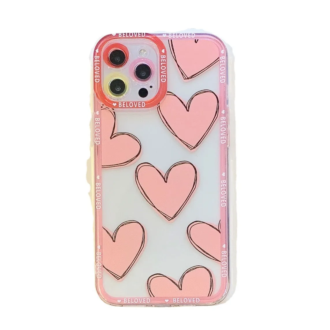 Pink mobile phone case with love heart and angel eyes design for iPhone.