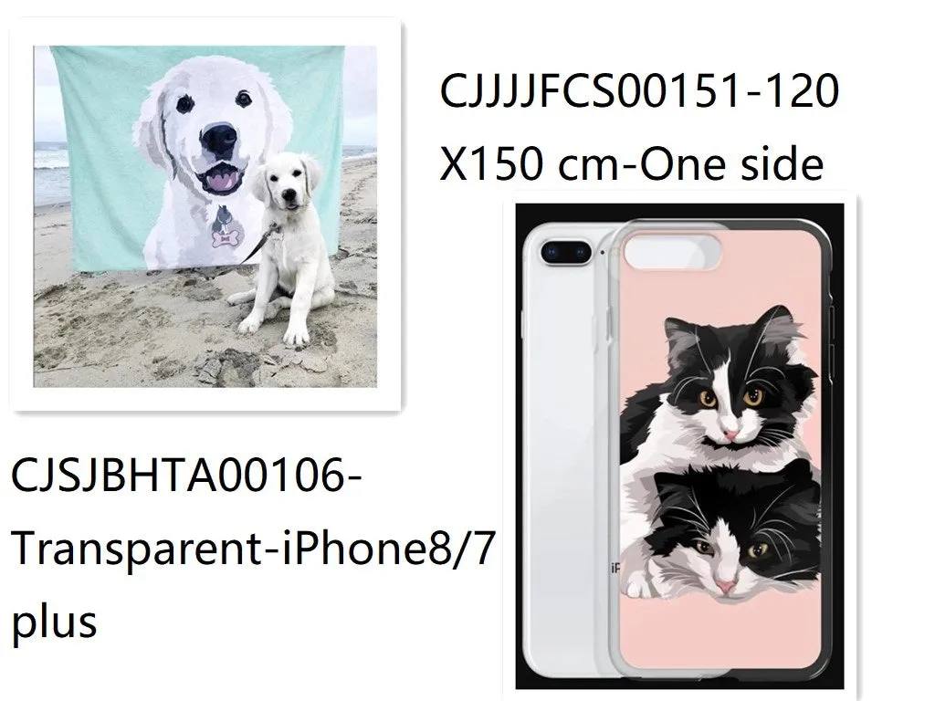 Custom designed flannel blanket and transparent TPU phone case bundle with size options.