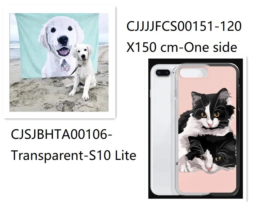 Custom designed flannel blanket and transparent TPU phone case bundle with size options.