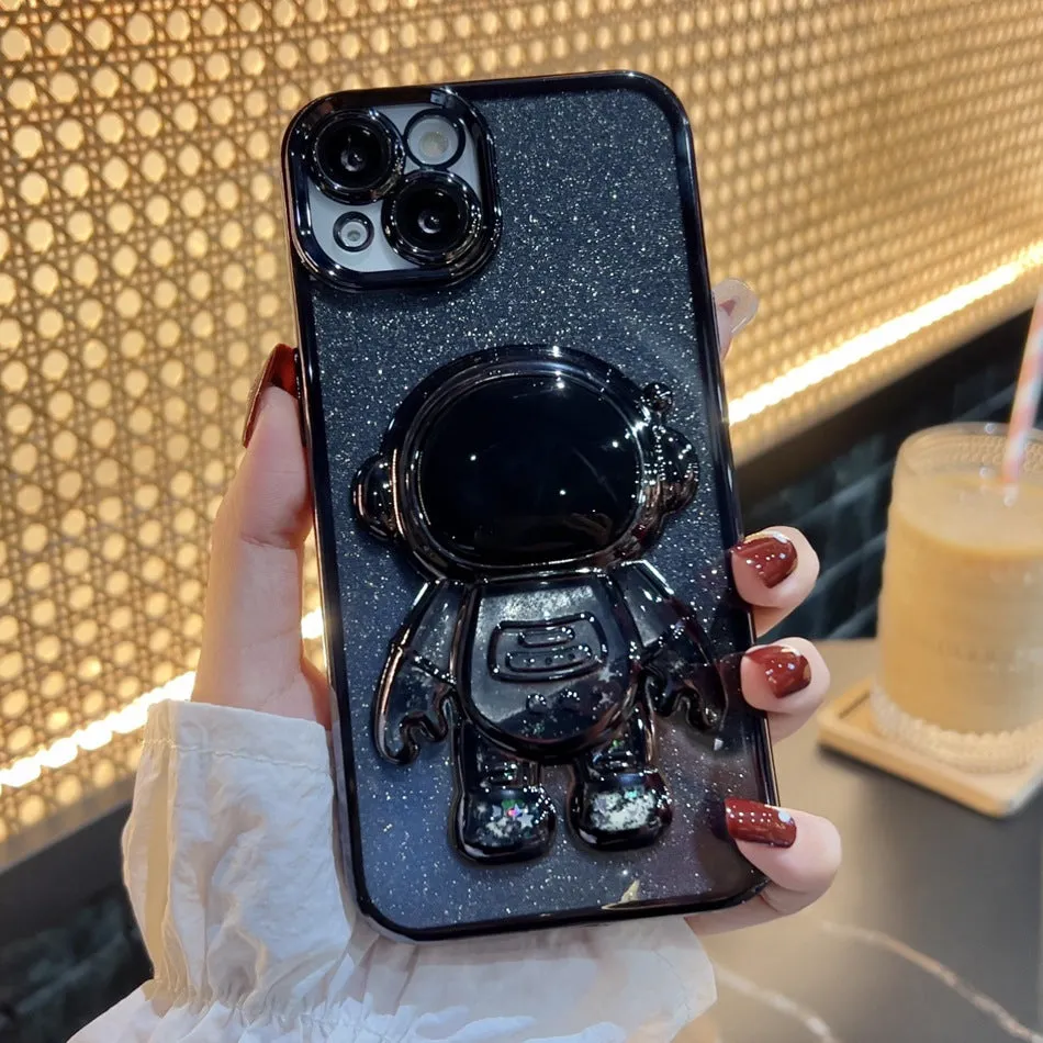 Astronaut Spaceman quicksand texture iPhone case with glitter powder finish in multiple colour options