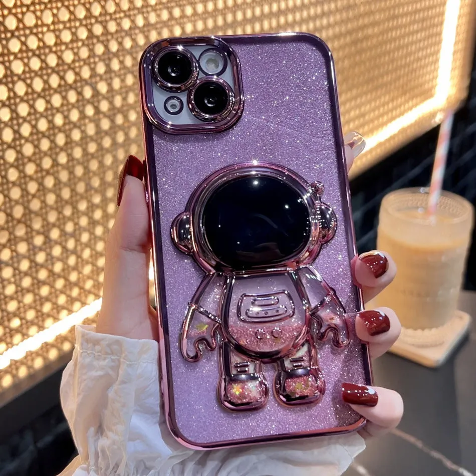 Astronaut Spaceman quicksand texture iPhone case with glitter powder finish in multiple colour options