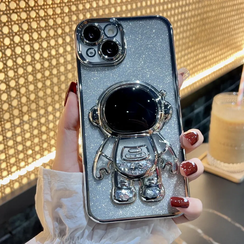 Astronaut Spaceman quicksand texture iPhone case with glitter powder finish in multiple colour options