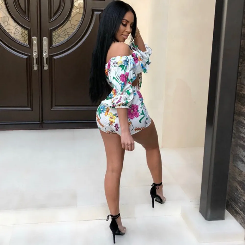 Multicolour digital print two-piece set with a pile sleeve top and matching shorts