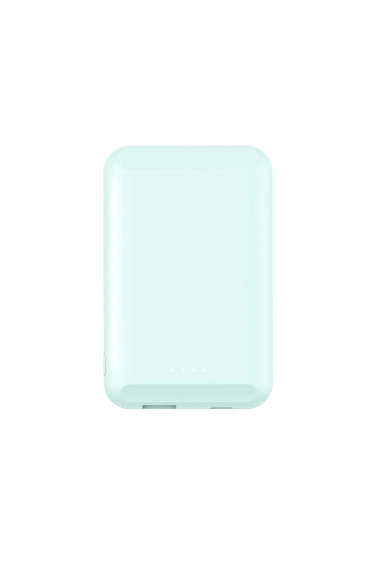 Son magnetic wireless power bank in black, blue, green, pink, or white, showing compact 85mm x 55mm size.