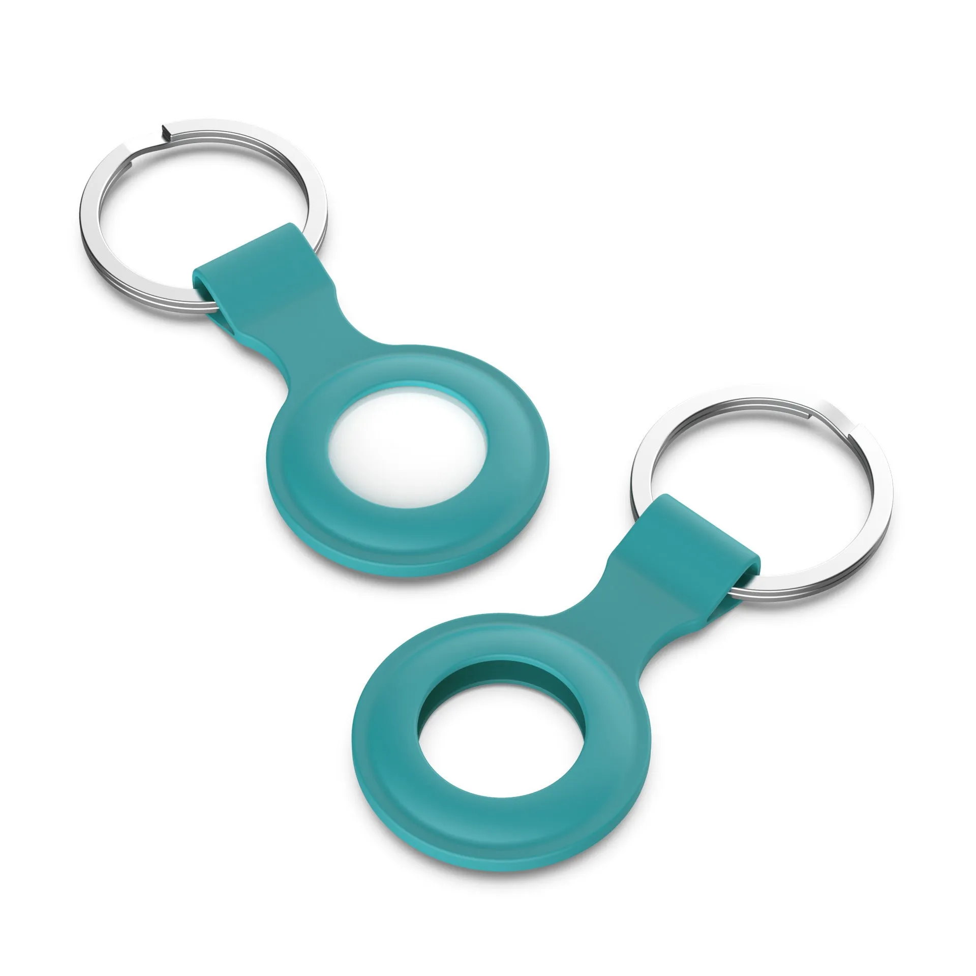 Silicone protective sleeve case for Apple AirTag tracker shown in multiple colour options.