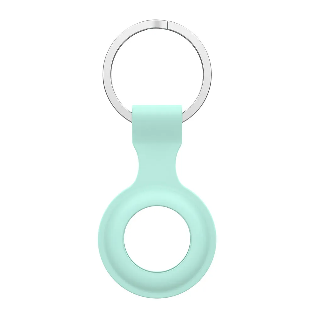 Silicone protective sleeve case for Apple AirTag tracker shown in multiple colour options.