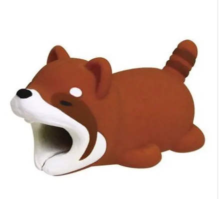iPhone cable protector in an animal design, showing sleeve placed on charging cable near connector.