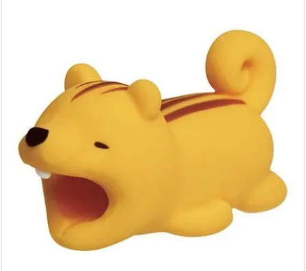 iPhone cable protector in an animal design, showing sleeve placed on charging cable near connector.