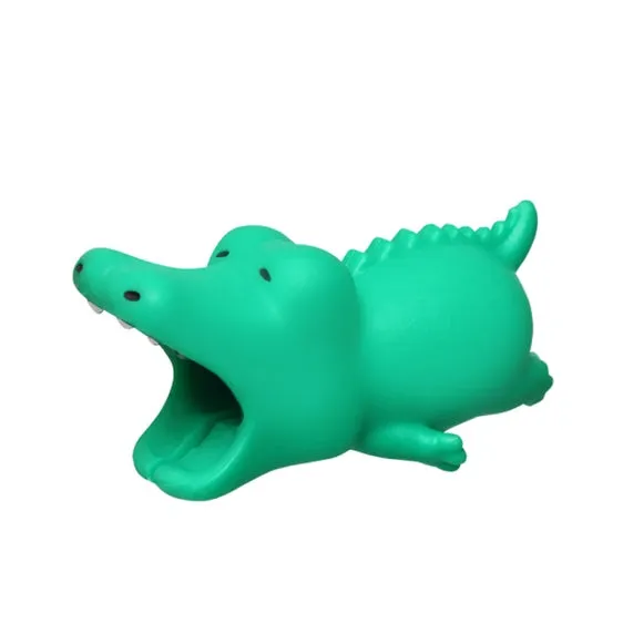 iPhone cable protector in an animal design, showing sleeve placed on charging cable near connector.