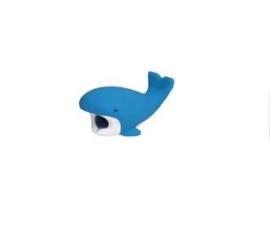 iPhone cable protector in an animal design, showing sleeve placed on charging cable near connector.