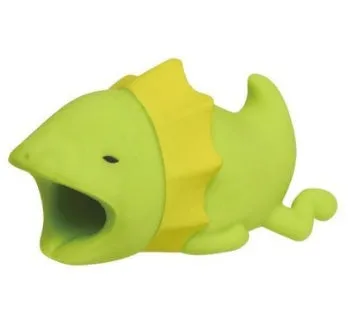 iPhone cable protector in an animal design, showing sleeve placed on charging cable near connector.