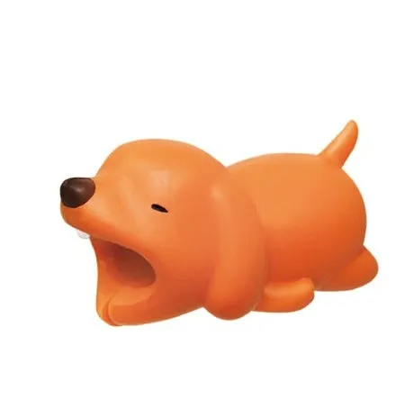 iPhone cable protector in an animal design, showing sleeve placed on charging cable near connector.