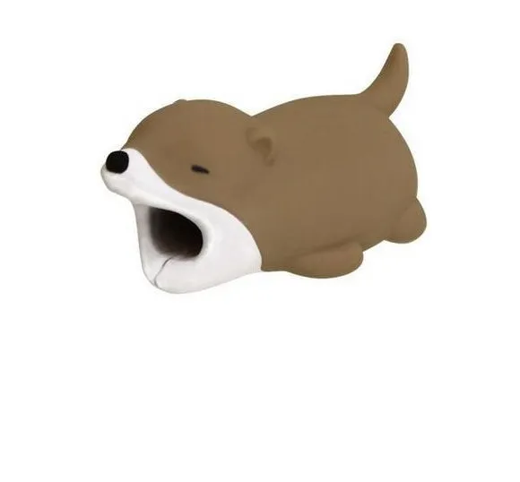 iPhone cable protector in an animal design, showing sleeve placed on charging cable near connector.