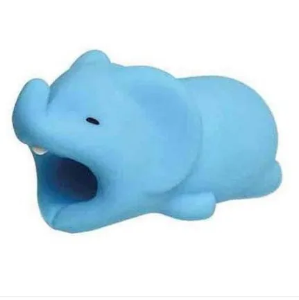 iPhone cable protector in an animal design, showing sleeve placed on charging cable near connector.