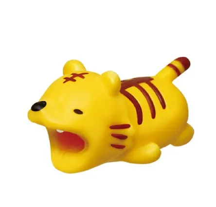 iPhone cable protector in an animal design, showing sleeve placed on charging cable near connector.