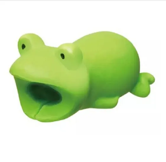 iPhone cable protector in an animal design, showing sleeve placed on charging cable near connector.