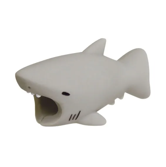 iPhone cable protector in an animal design, showing sleeve placed on charging cable near connector.