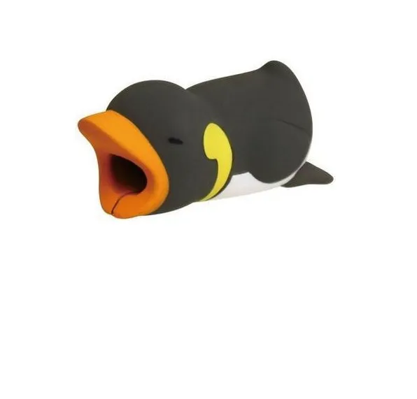 iPhone cable protector in an animal design, showing sleeve placed on charging cable near connector.