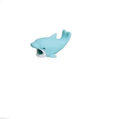 iPhone cable protector in an animal design, showing sleeve placed on charging cable near connector.