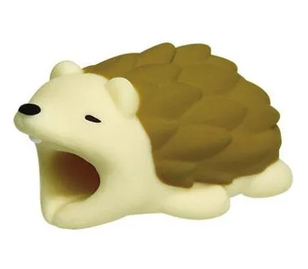 iPhone cable protector in an animal design, showing sleeve placed on charging cable near connector.