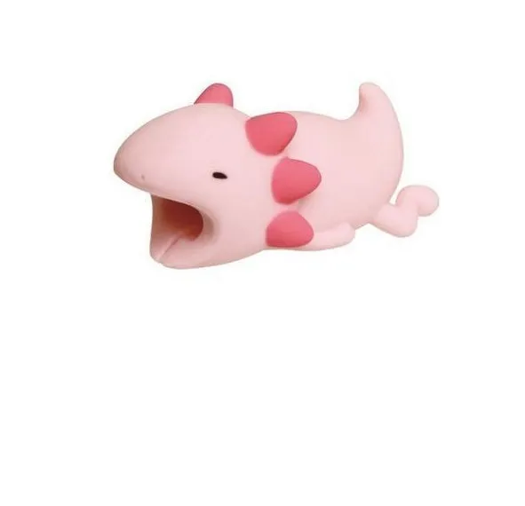 iPhone cable protector in an animal design, showing sleeve placed on charging cable near connector.