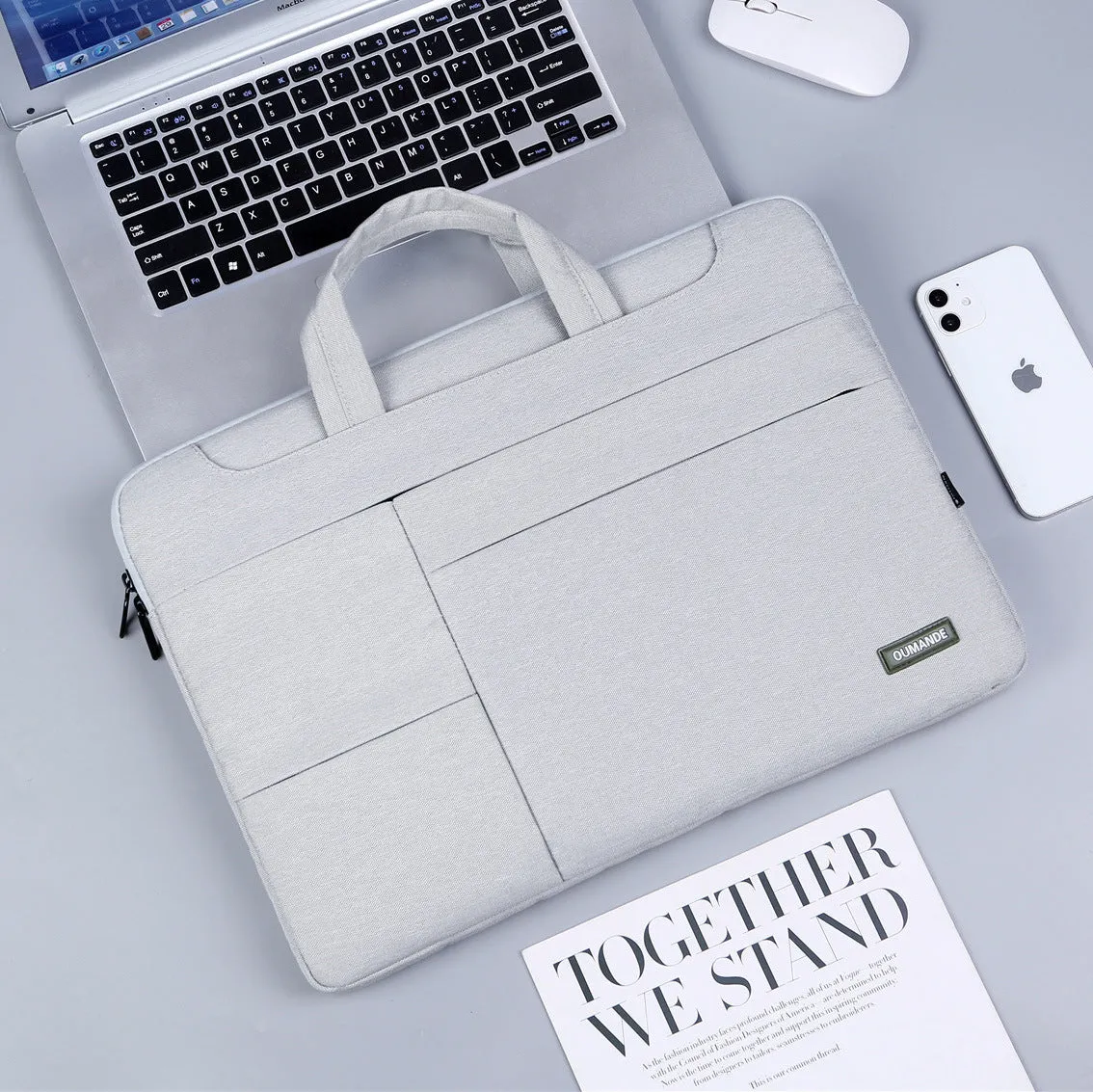 Waterproof Oxford cloth 15.6-inch laptop bag in dark grey with sewing line detail