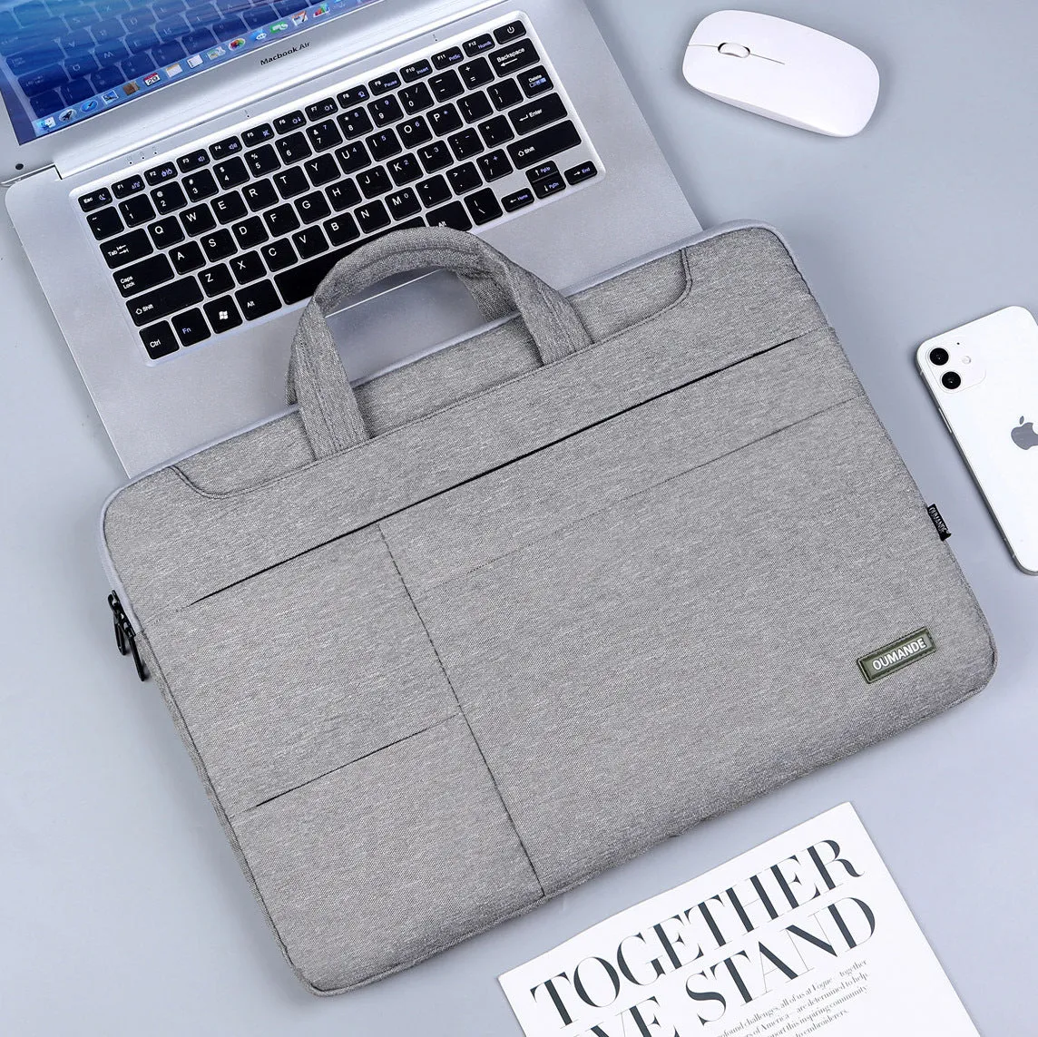 Waterproof Oxford cloth 15.6-inch laptop bag in dark grey with sewing line detail