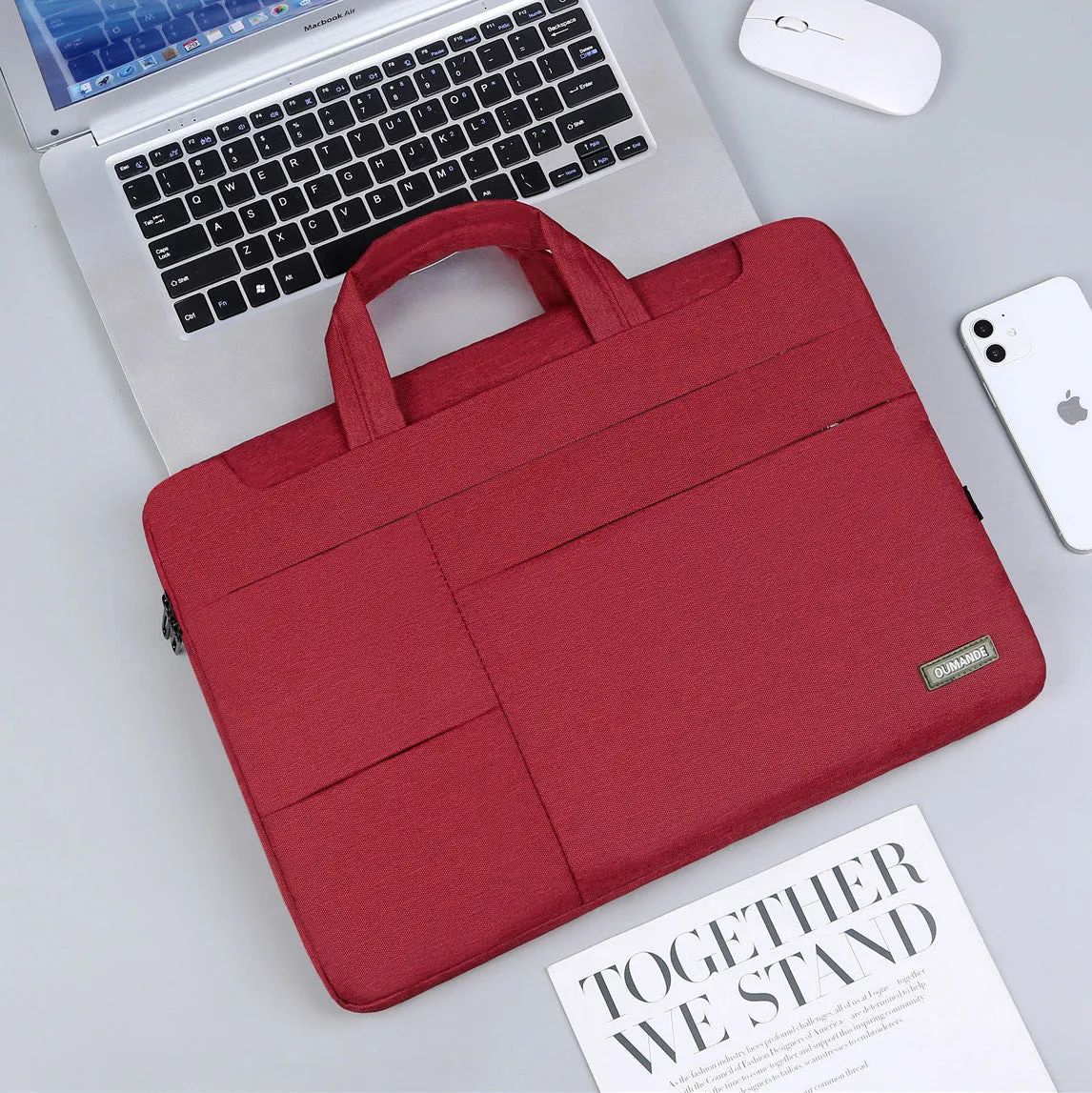 Waterproof Oxford cloth 15.6-inch laptop bag in dark grey with sewing line detail
