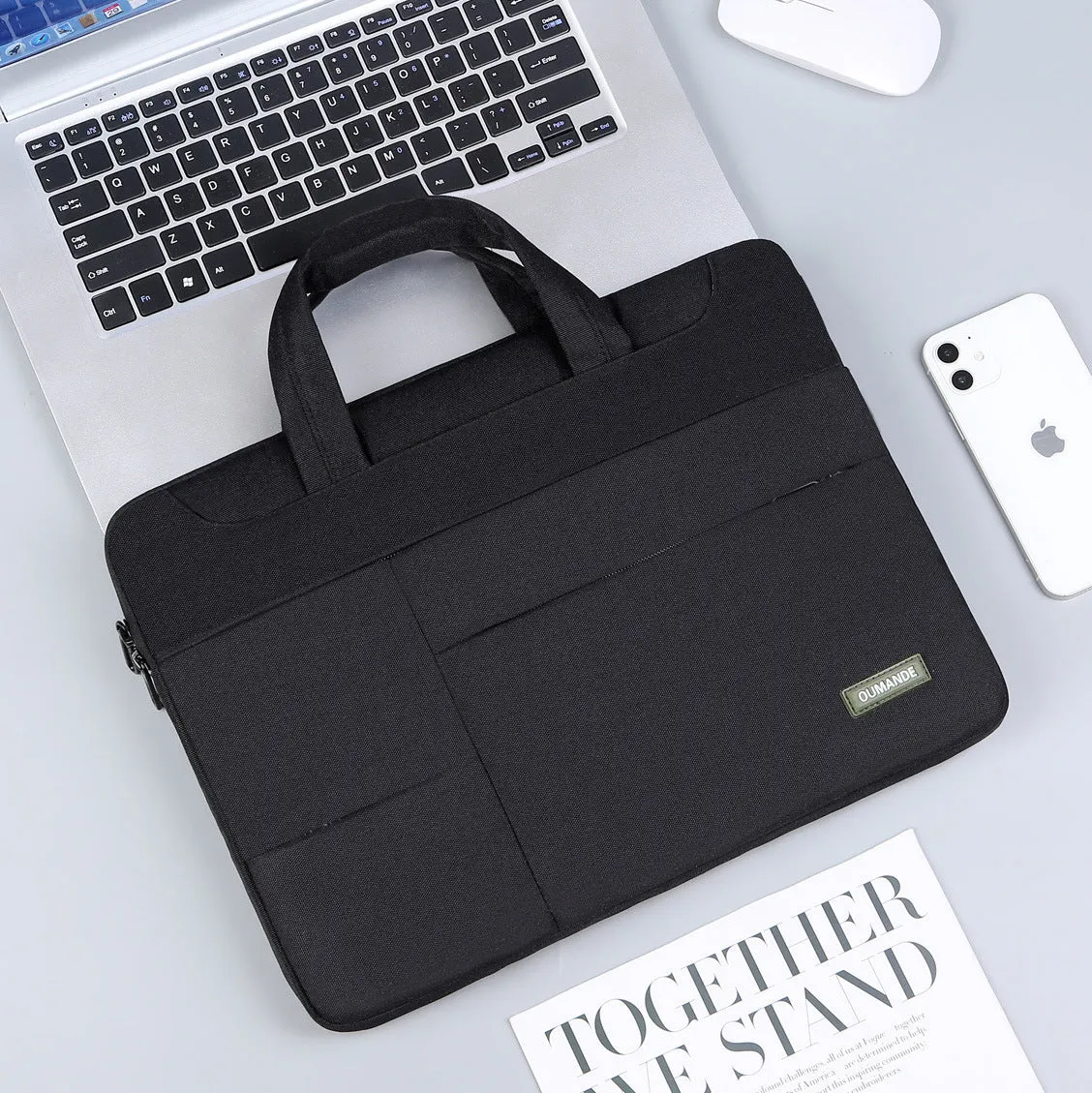 Waterproof Oxford cloth 15.6-inch laptop bag in dark grey with sewing line detail