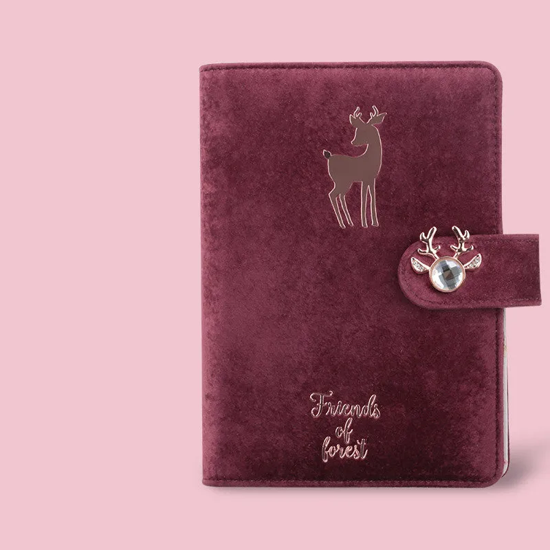 A6 loose-leaf notebook with cloth cover in velvet colours featuring binder binding and decorative accessories