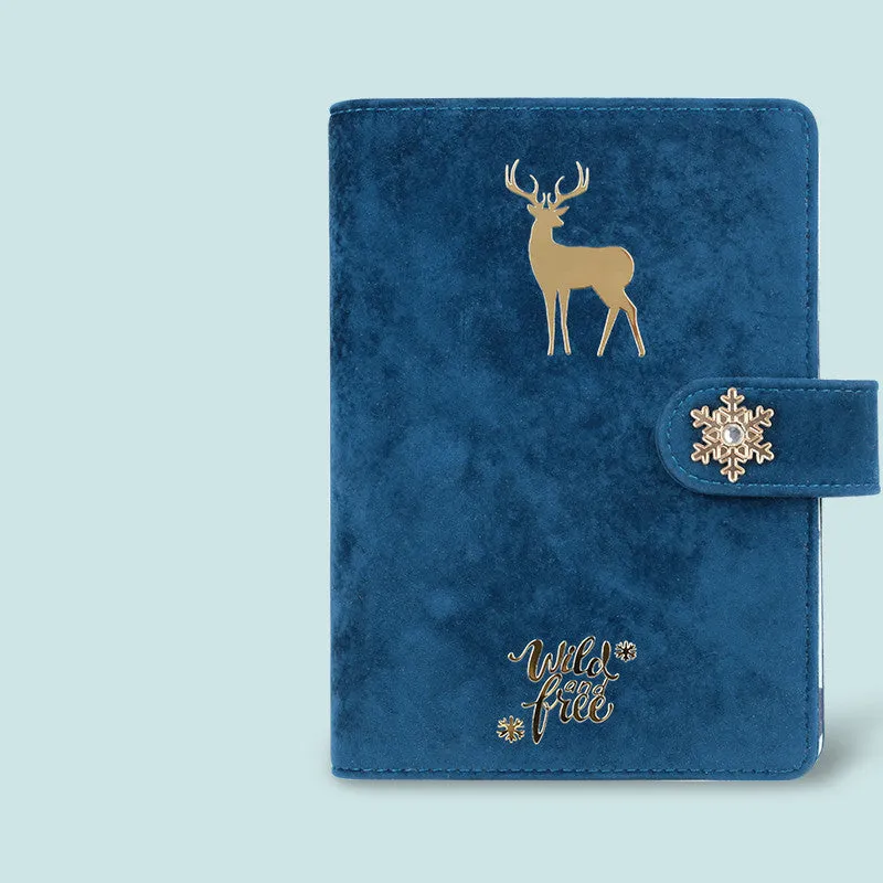 A6 loose-leaf notebook with cloth cover in velvet colours featuring binder binding and decorative accessories