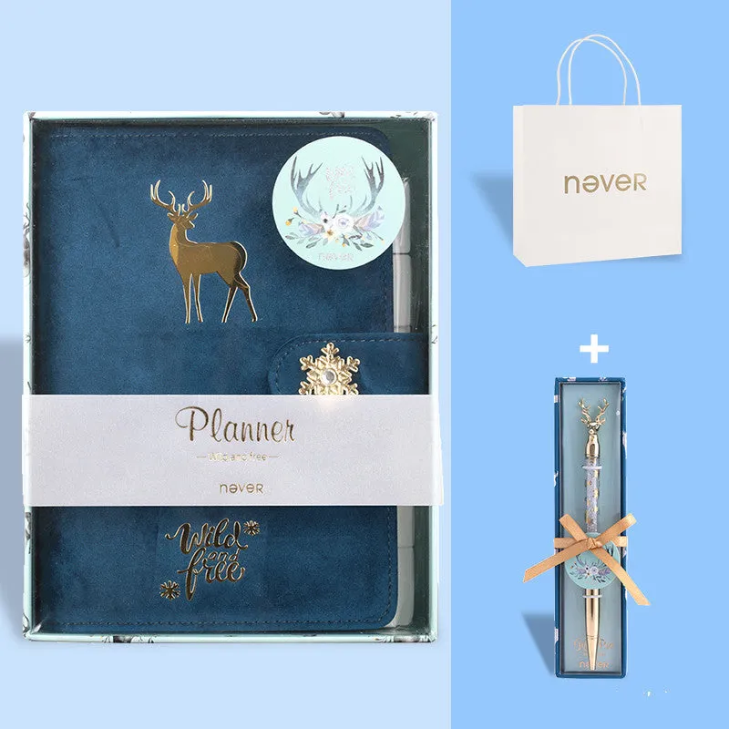 A6 loose-leaf notebook with cloth cover in velvet colours featuring binder binding and decorative accessories