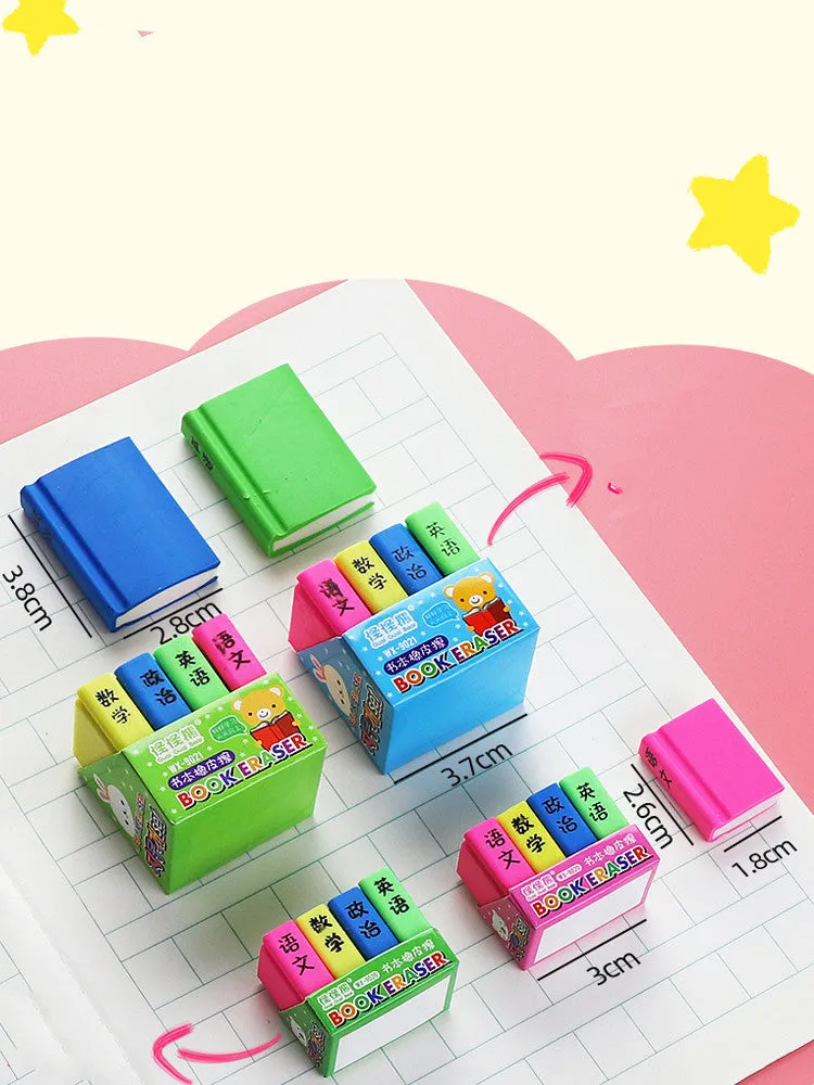 Cartoon book eraser sets for kindergarten prizes in large and small size options