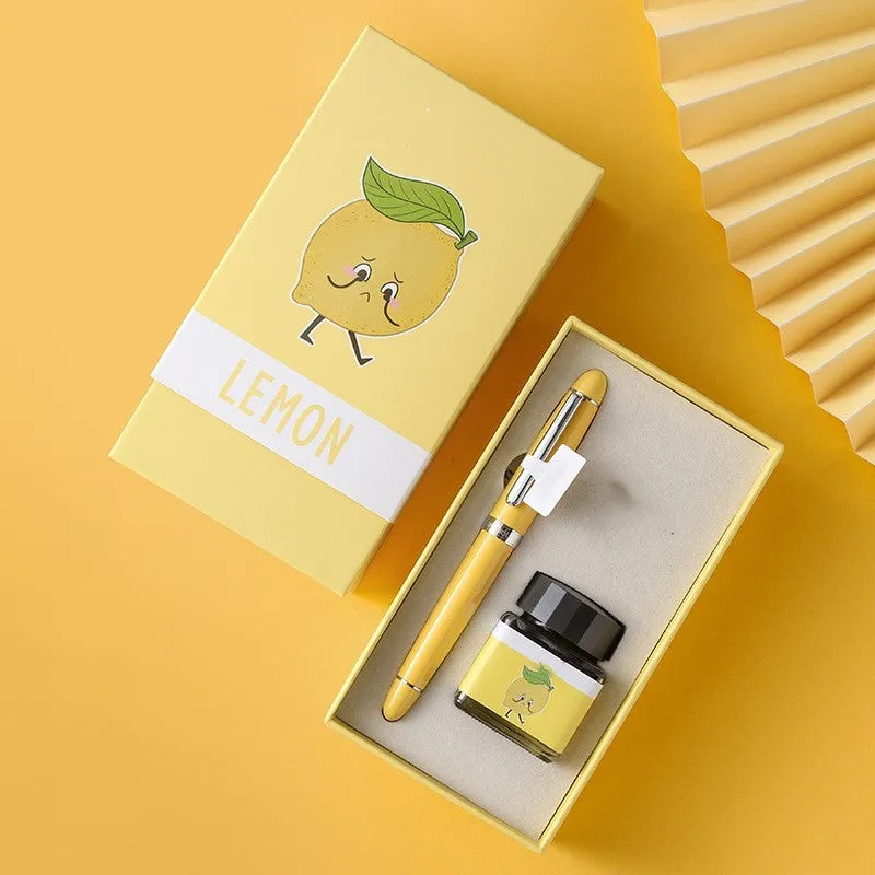 Calligraphy pen with replaceable ink sac, stainless steel nib, and character-themed designs in gift box