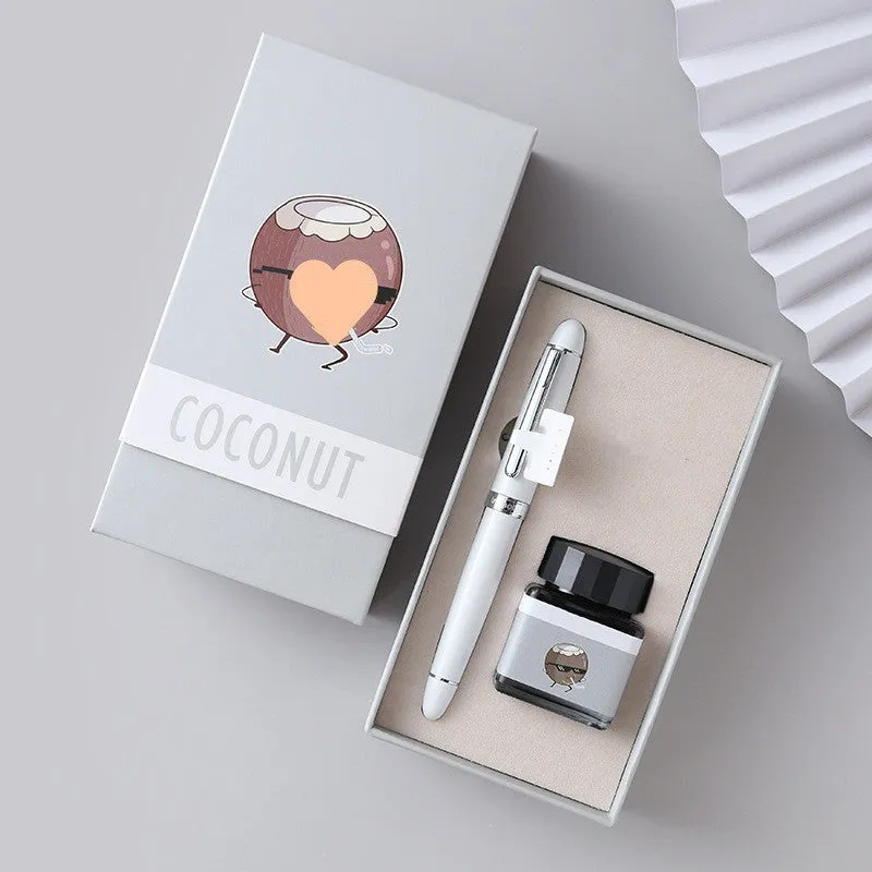 Calligraphy pen with replaceable ink sac, stainless steel nib, and character-themed designs in gift box