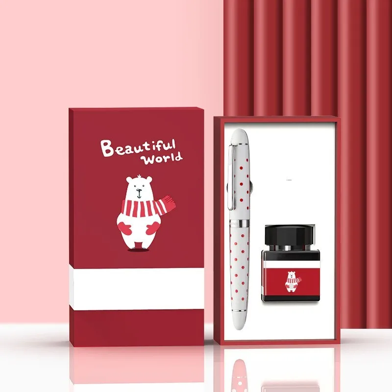 Calligraphy pen with replaceable ink sac, stainless steel nib, and character-themed designs in gift box