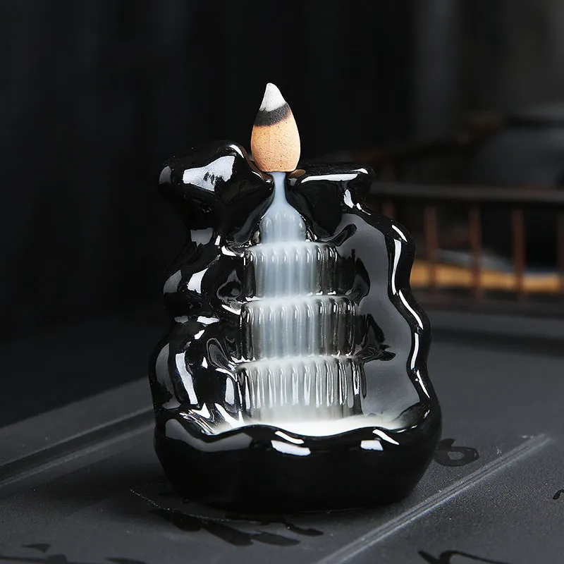 Ceramic backflow incense burner with detailed tree design in green, mangrove, pink, or white colour options