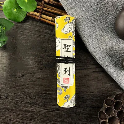 Oxford cloth court style pencil case in black, blue, light yellow, or yellow, showing 28.5mm by 200mm size